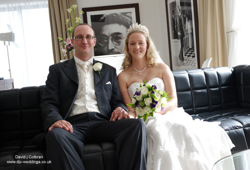 Happy couple in bridal suite
