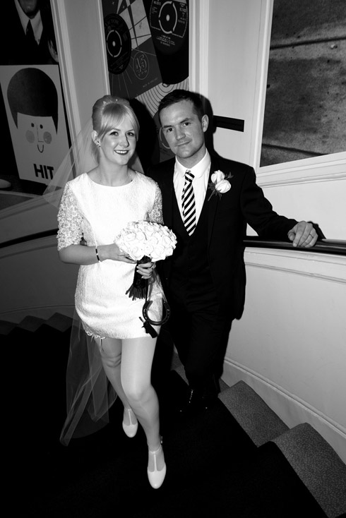 Black and white photograph of the happy couple